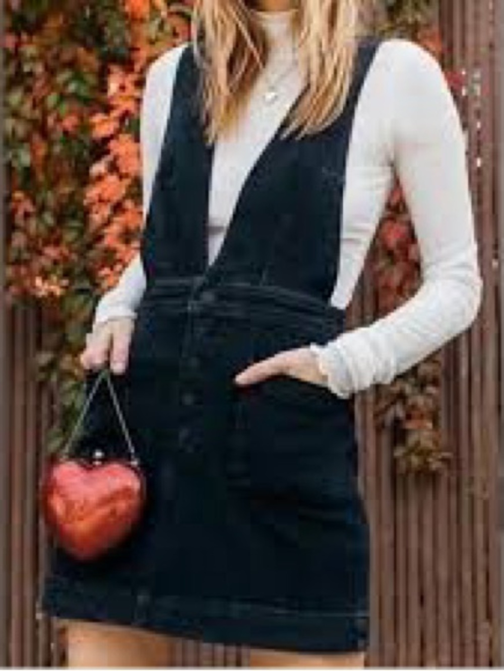Free People Black Denim Pinafore Overall Dress 1230